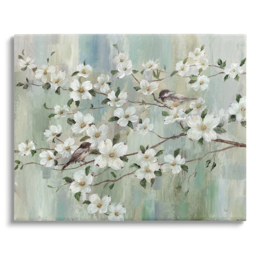Stupell Industries NWT Delicate Cherry Blossom Perched Birds Canvas Art 16"x20"